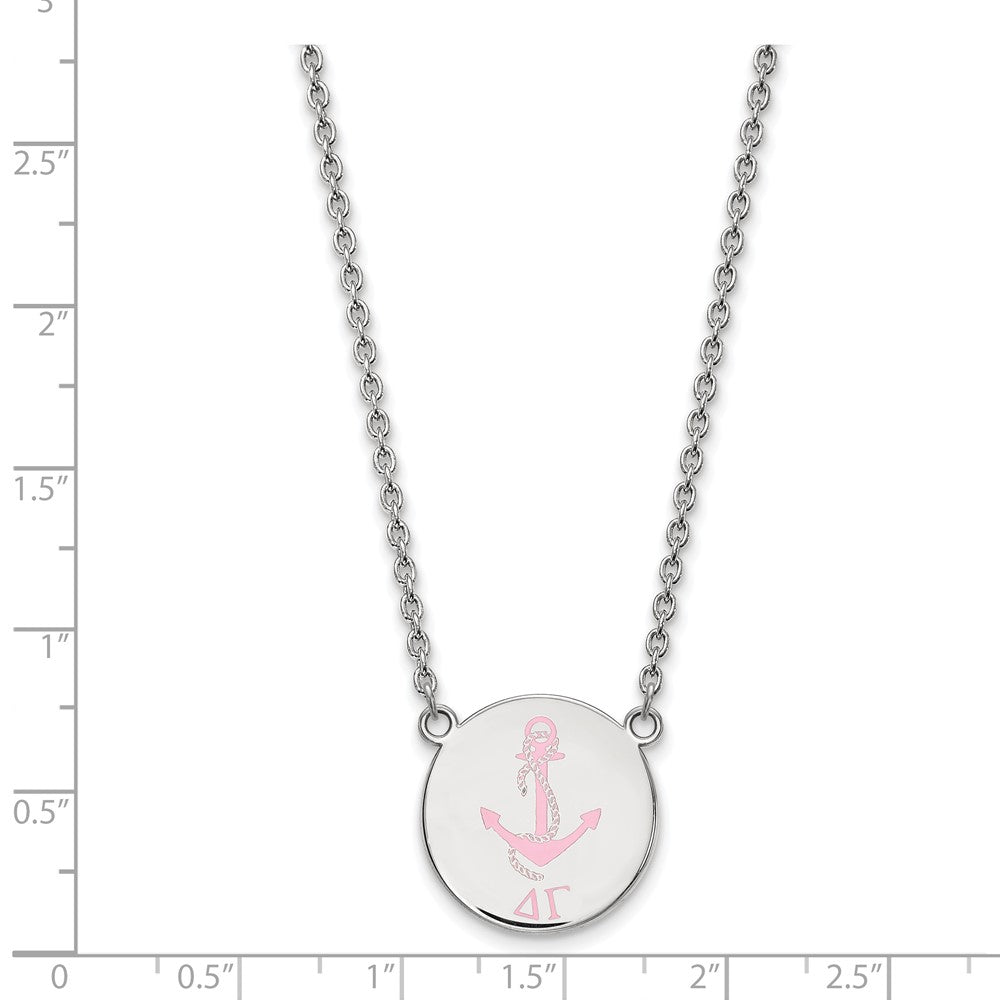Sterlingsilber Rhodiniert Logoart Delta Gamma Sorority Symbol Groß Farbe Emaille Anhänger 18 Zoll Halskette