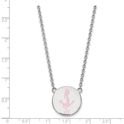 Sterlingsilber Rhodiniert Logoart Delta Gamma Sorority Symbol Groß Farbe Emaille Anhänger 18 Zoll Halskette