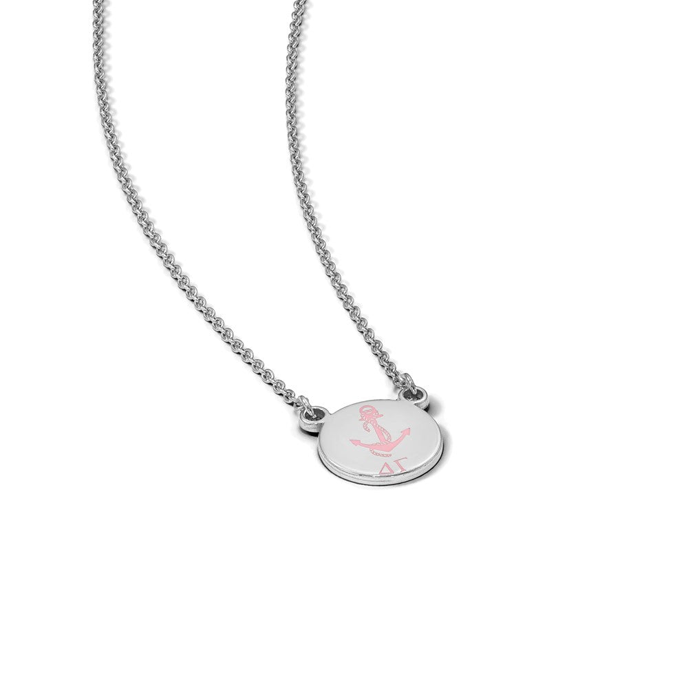 Sterlingsilber Rhodiniert Logoart Delta Gamma Sorority Symbol Groß Farbe Emaille Anhänger 18 Zoll Halskette