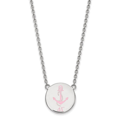 Sterlingsilber Rhodiniert Logoart Delta Gamma Sorority Symbol Groß Farbe Emaille Anhänger 18 Zoll Halskette