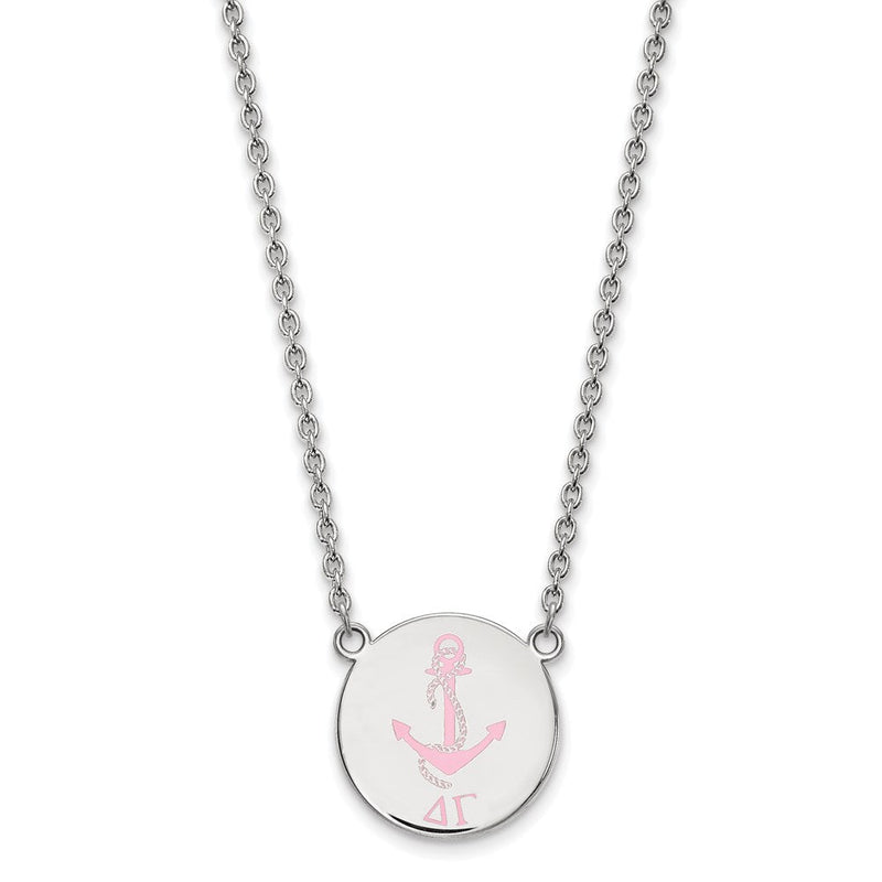 Sterlingsilber Rhodiniert Logoart Delta Gamma Sorority Symbol Groß Farbe Emaille Anhänger 18 Zoll Halskette