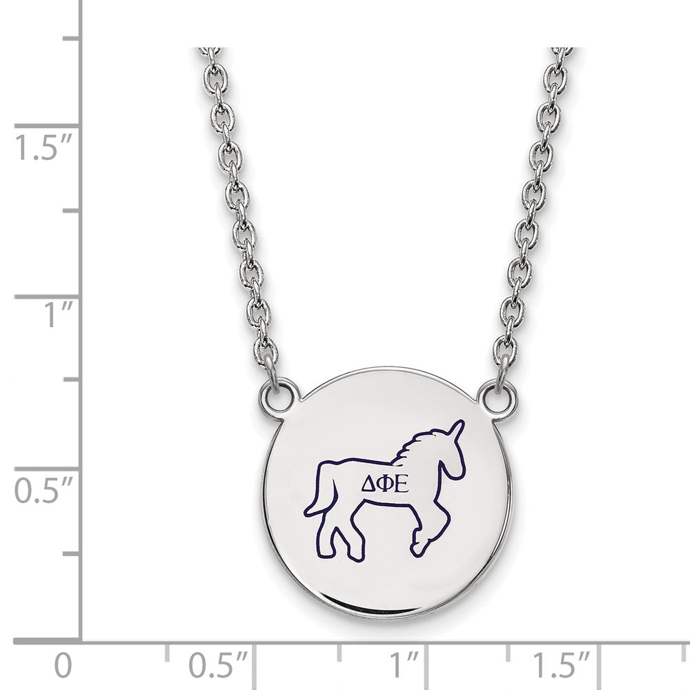 Sterlingsilber Rhodiniert Logoart Delta Phi Epsilon Sorority Symbol Groß Farbe Emaille Anhänger 18 Zoll Halskette
