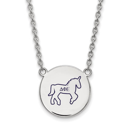 Sterlingsilber Rhodiniert Logoart Delta Phi Epsilon Sorority Symbol Groß Farbe Emaille Anhänger 18 Zoll Halskette