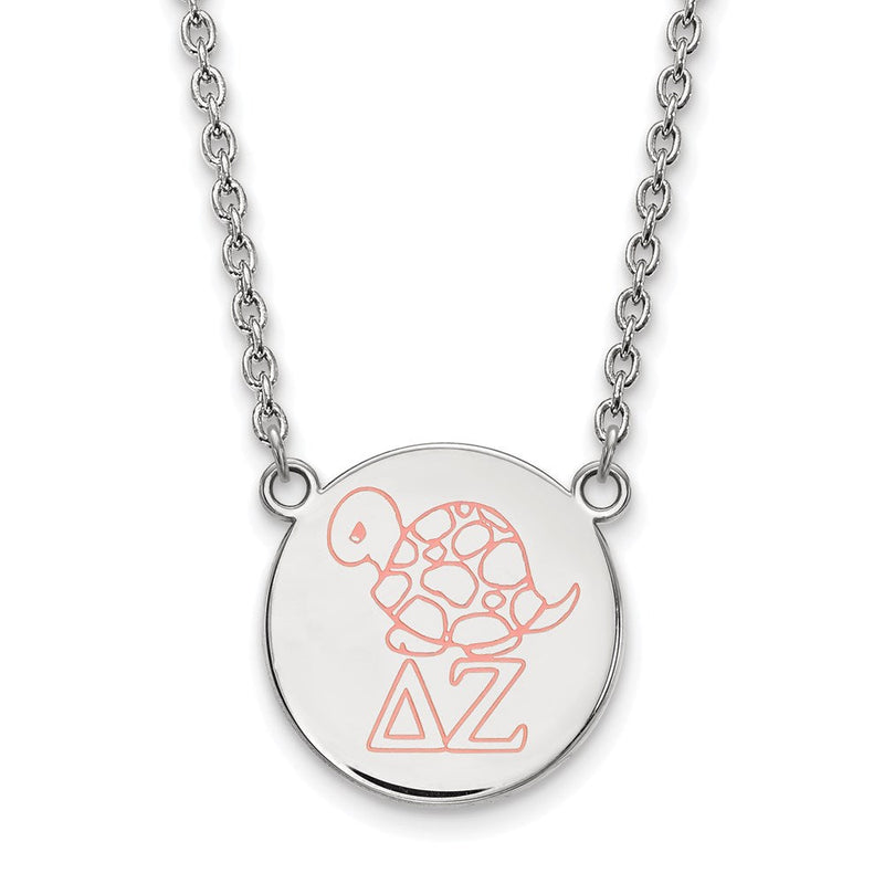 Sterlingsilber Rhodiniert Logoart Delta Zeta Sorority Symbol Groß Farbe Emaille Anhänger 18 Zoll Halskette