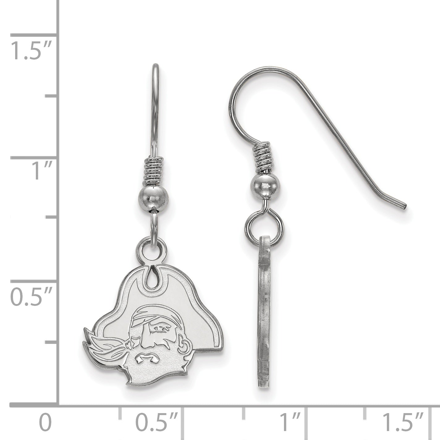 Sterlingsilber Rhodiniert Logoart Ost Carolina University Pirat Klein Hängend Draht Ohrringe