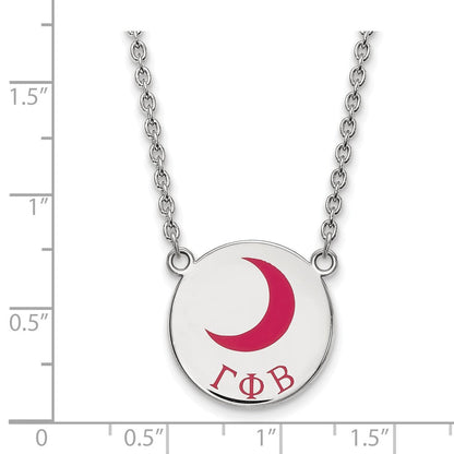 Sterlingsilber Rhodiniert Logoart Gamma Phi Beta Sorority Symbol Groß Farbe Emaille Anhänger 18 Zoll Halskette