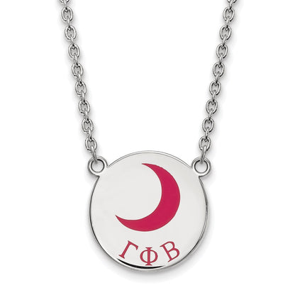 Sterlingsilber Rhodiniert Logoart Gamma Phi Beta Sorority Symbol Groß Farbe Emaille Anhänger 18 Zoll Halskette