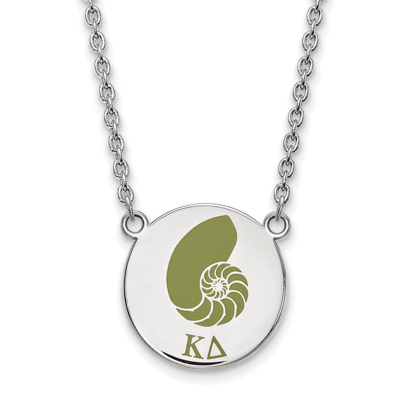 Sterlingsilber Rhodiniert Logoart Kappa Delta Sorority Symbol Groß Farbe Emaille Anhänger 18 Zoll Halskette