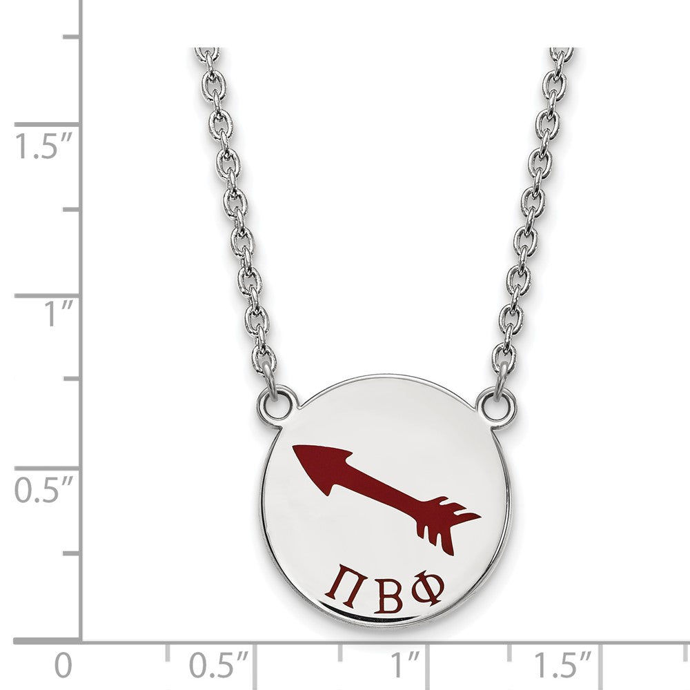 Sterlingsilber Rhodiniert Logoart Pi Beta Phi Sorority Symbol Groß Farbe Emaille Anhänger 18 Zoll Halskette