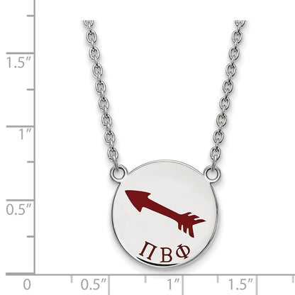 Sterlingsilber Rhodiniert Logoart Pi Beta Phi Sorority Symbol Groß Farbe Emaille Anhänger 18 Zoll Halskette