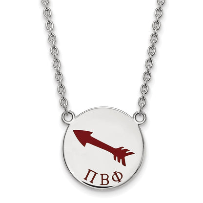 Sterlingsilber Rhodiniert Logoart Pi Beta Phi Sorority Symbol Groß Farbe Emaille Anhänger 18 Zoll Halskette