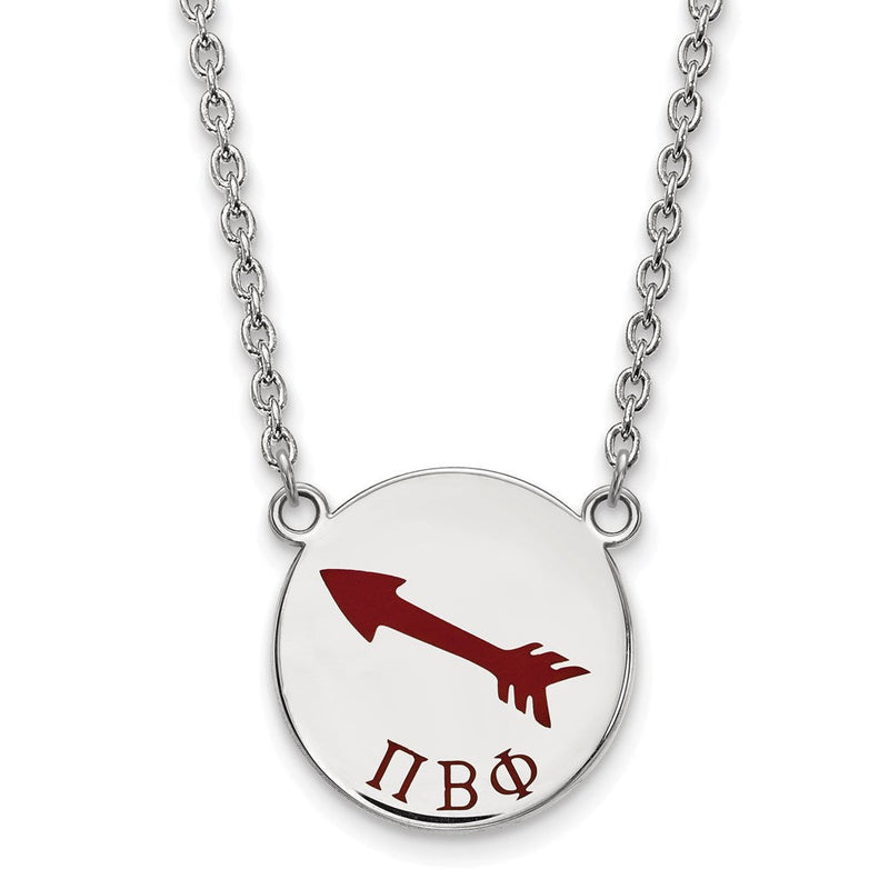 Sterlingsilber Rhodiniert Logoart Pi Beta Phi Sorority Symbol Groß Farbe Emaille Anhänger 18 Zoll Halskette