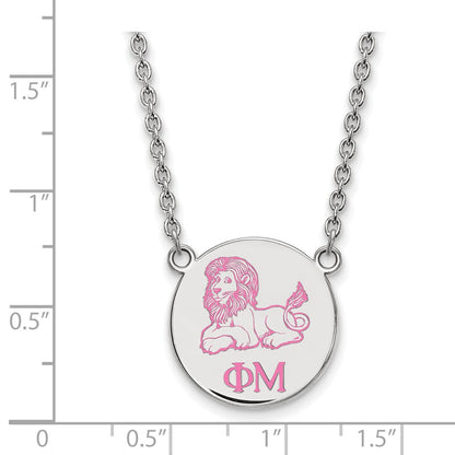 Sterlingsilber Rhodiniert Logoart Phi Mu Sorority Symbol Klein Farbe Emaille Anhänger 18 Zoll Halskette