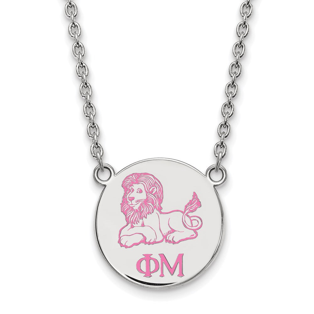 Sterlingsilber Rhodiniert Logoart Phi Mu Sorority Symbol Klein Farbe Emaille Anhänger 18 Zoll Halskette