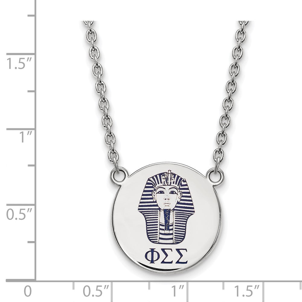 Sterlingsilber Rhodiniert Logoart Phi Sigma Sorority Symbol Groß Farbe Emaille Anhänger 18 Zoll Halskette