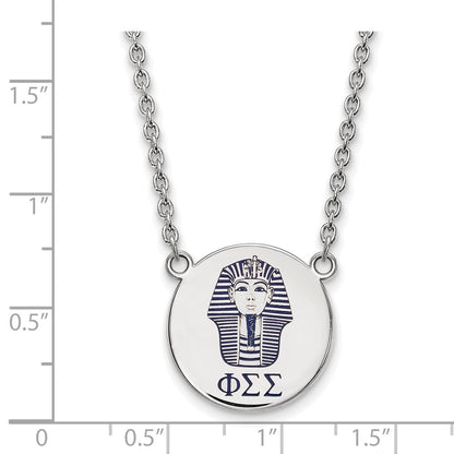 Sterlingsilber Rhodiniert Logoart Phi Sigma Sorority Symbol Groß Farbe Emaille Anhänger 18 Zoll Halskette