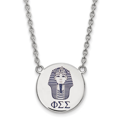 Sterlingsilber Rhodiniert Logoart Phi Sigma Sorority Symbol Groß Farbe Emaille Anhänger 18 Zoll Halskette