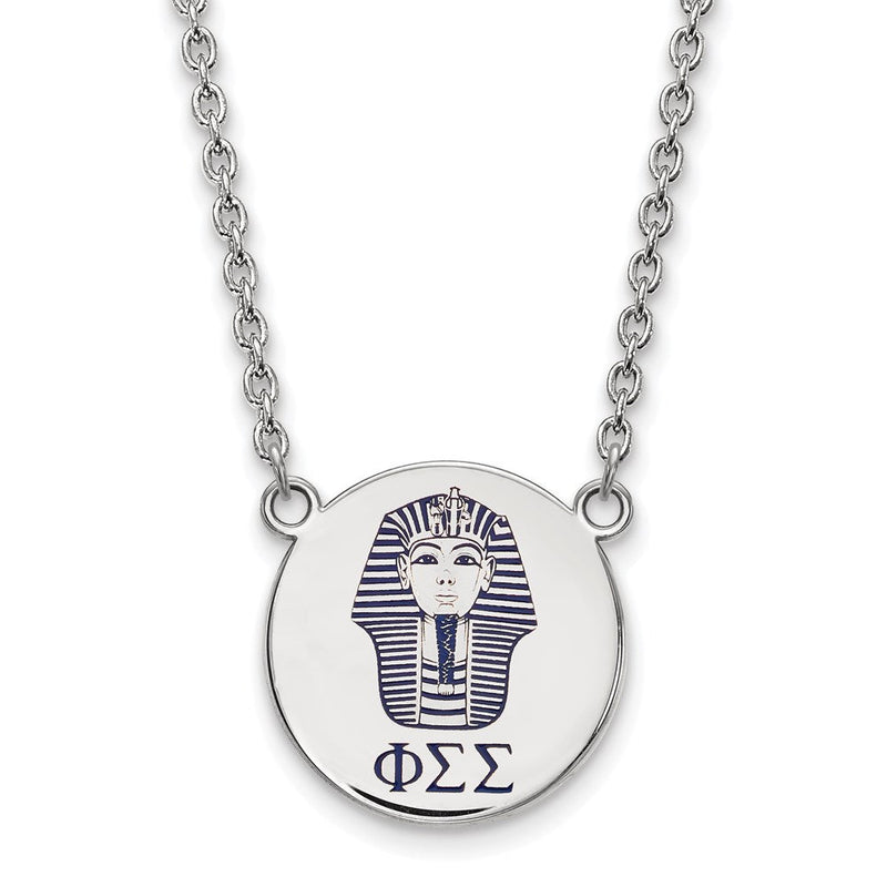 Sterlingsilber Rhodiniert Logoart Phi Sigma Sorority Symbol Groß Farbe Emaille Anhänger 18 Zoll Halskette
