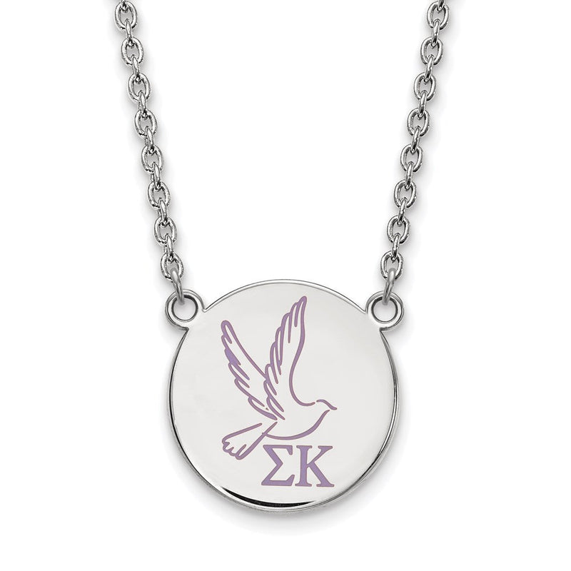 Sterlingsilber Rhodiniert Logoart Sigma Kappa Sorority Symbol Groß Farbe Emaille Anhänger 18 Zoll Halskette