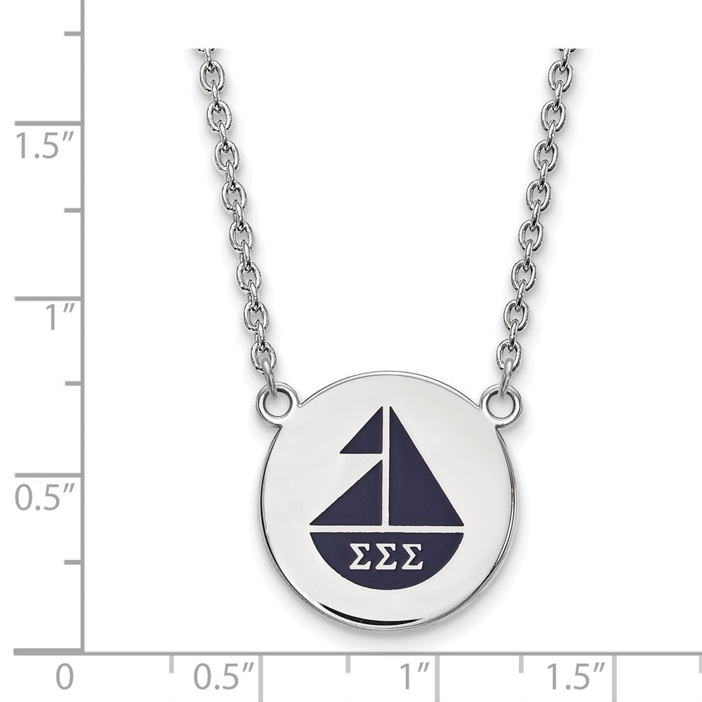 Sterlingsilber Rhodiniert Logoart Sigma Sorority Symbol Groß Farbe Emaille Anhänger 18 Zoll Halskette