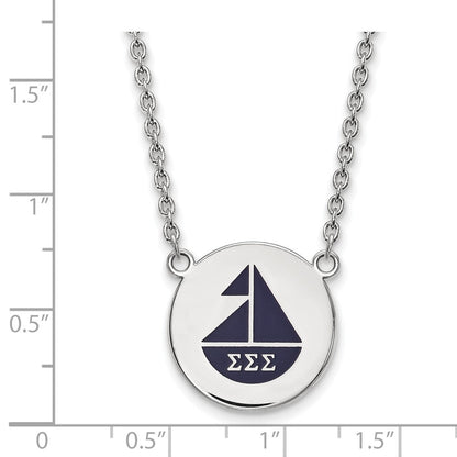 Sterlingsilber Rhodiniert Logoart Sigma Sorority Symbol Groß Farbe Emaille Anhänger 18 Zoll Halskette