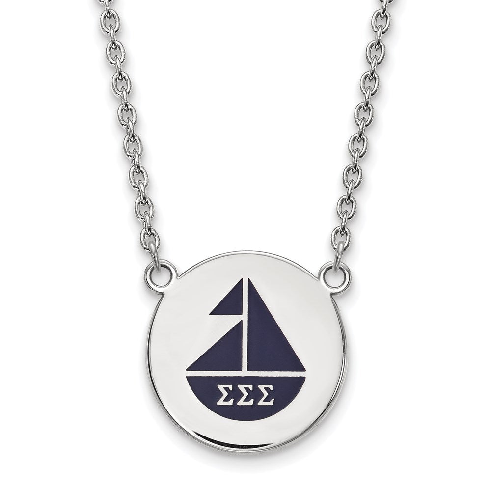 Sterlingsilber Rhodiniert Logoart Sigma Sorority Symbol Groß Farbe Emaille Anhänger 18 Zoll Halskette