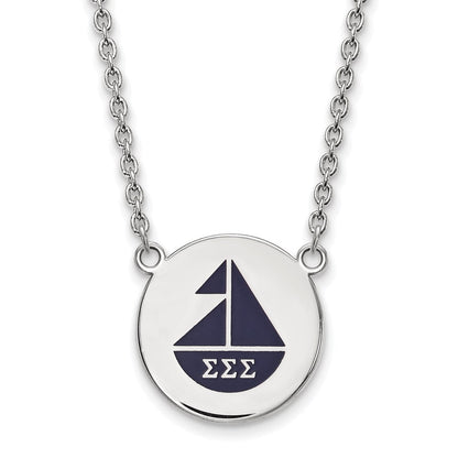 Sterlingsilber Rhodiniert Logoart Sigma Sorority Symbol Groß Farbe Emaille Anhänger 18 Zoll Halskette