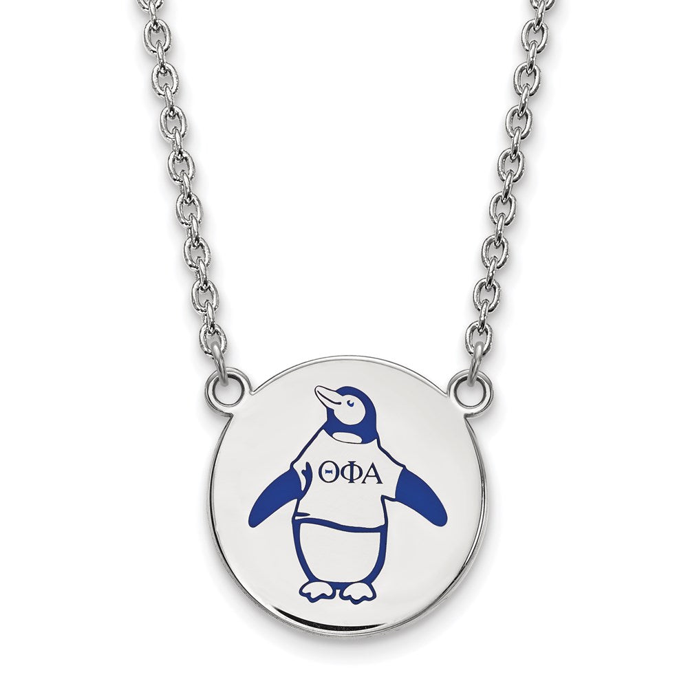 Sterlingsilber Rhodiniert Logoart Theta Phi Alpha Sorority Symbol Groß Farbe Emaille Anhänger 18 Zoll Halskette