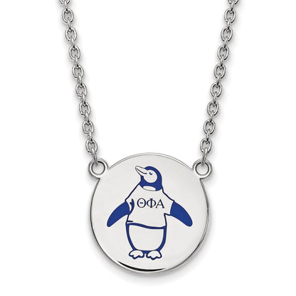 Sterlingsilber Rhodiniert Logoart Theta Phi Alpha Sorority Symbol Groß Farbe Emaille Anhänger 18 Zoll Halskette