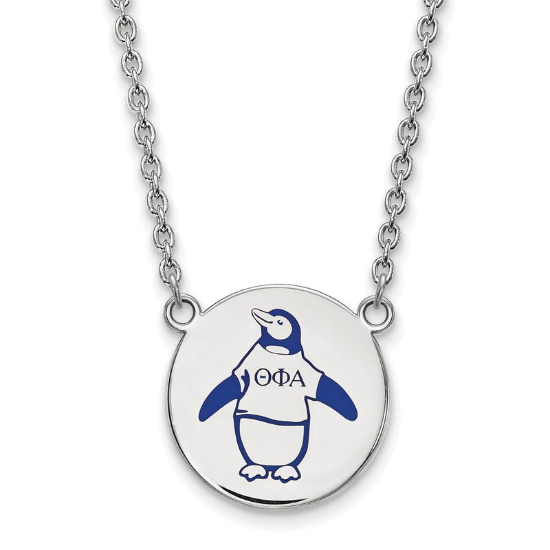 Sterlingsilber Rhodiniert Logoart Theta Phi Alpha Sorority Symbol Groß Farbe Emaille Anhänger 18 Zoll Halskette