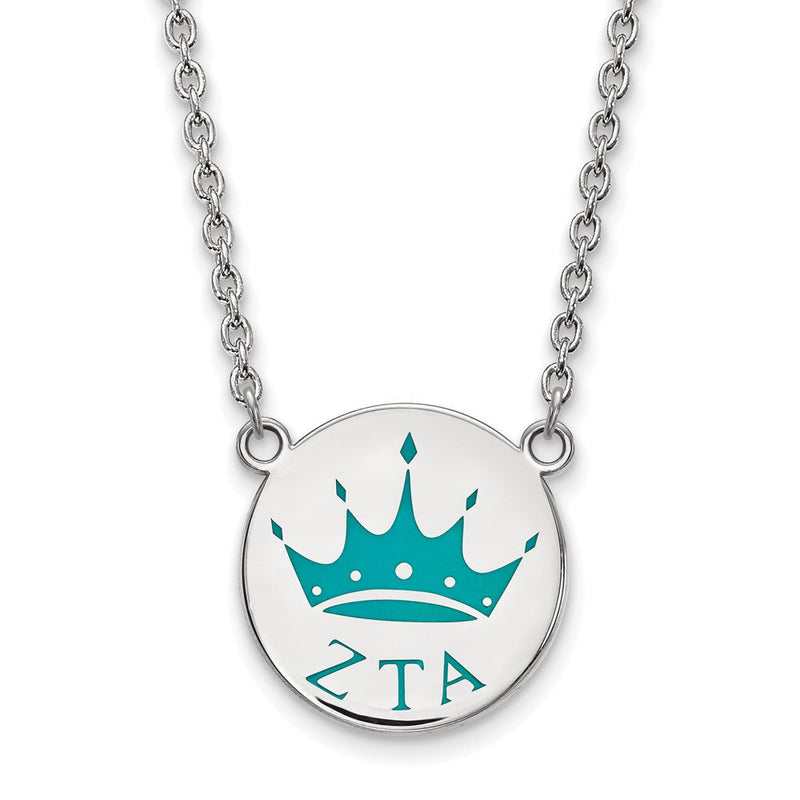 Sterlingsilber Rhodiniert Logoart Zeta Tau Alpha Sorority Symbol Klein Farbe Emaille Anhänger 18 Zoll Halskette