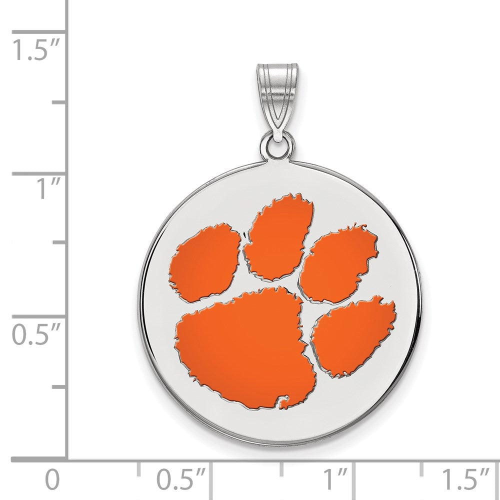 Sterlingsilber Rhodiniert Logoart Clemson University Tiger Paw Extra Groß Emailliert Plättchen Anhänger
