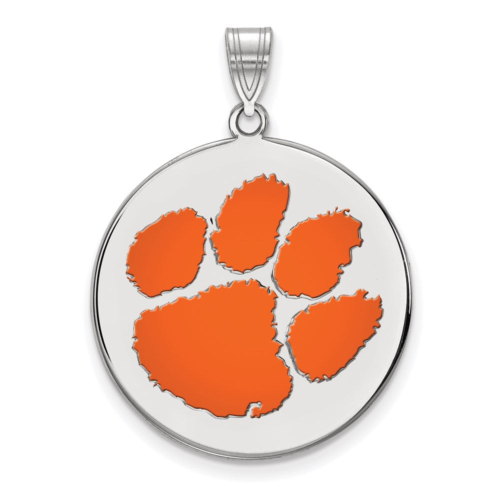 Sterlingsilber Rhodiniert Logoart Clemson University Tiger Paw Extra Groß Emailliert Plättchen Anhänger