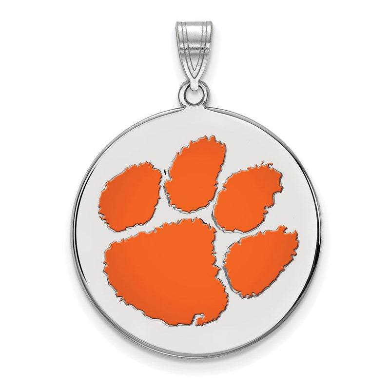 Sterlingsilber Rhodiniert Logoart Clemson University Tiger Paw Extra Groß Emailliert Plättchen Anhänger