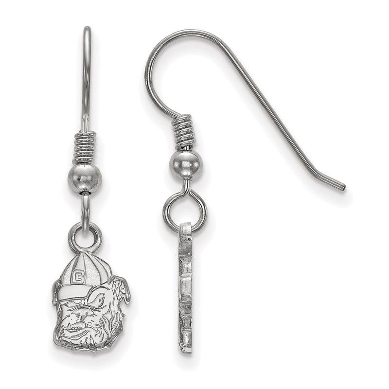 Sterlingsilber Rhodiniert Logoart University Of Georgia Bulldog Extra Klein Hängend Draht Ohrringe