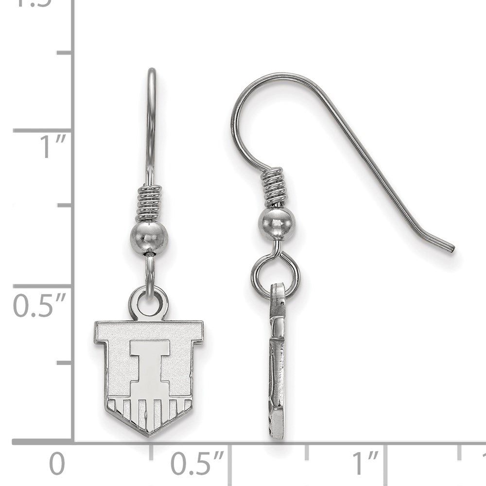 Sterlingsilber Rhodiniert Logoart University Of Illinois Victory Abzeichen Extra Klein Hängend Draht Ohrringe
