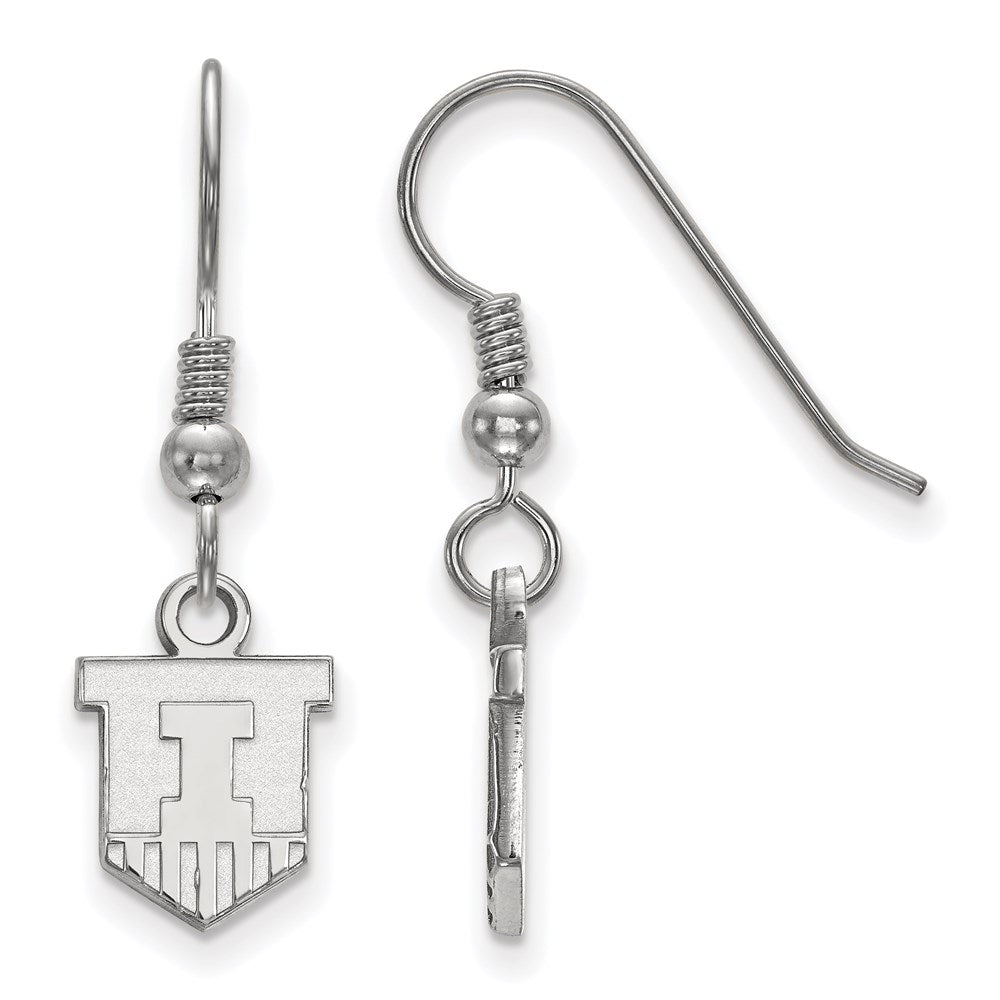 Sterlingsilber Rhodiniert Logoart University Of Illinois Victory Abzeichen Extra Klein Hängend Draht Ohrringe