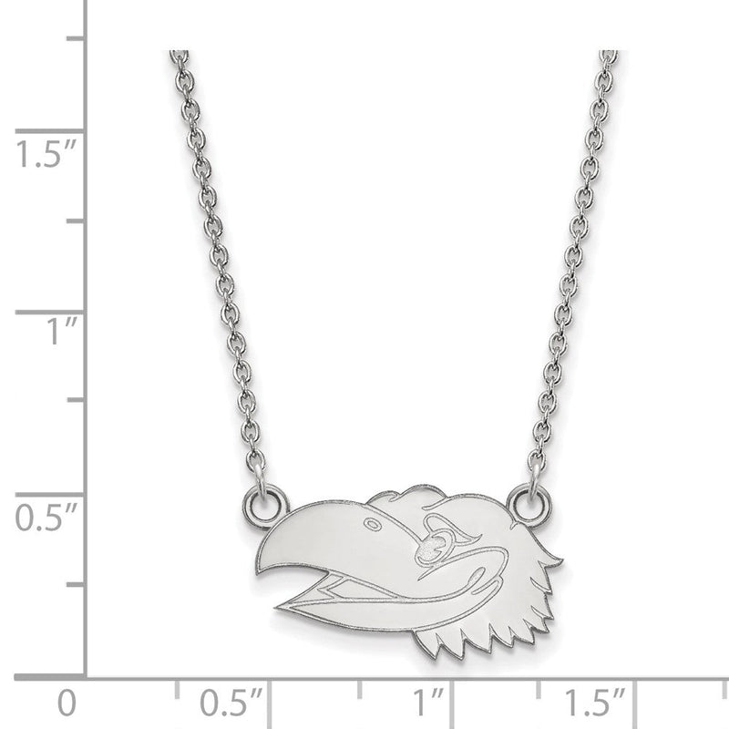 Sterlingsilber Rhodiniert Logoart University Of Kansas Jayhawk Klein Anhänger 18 Zoll Halskette