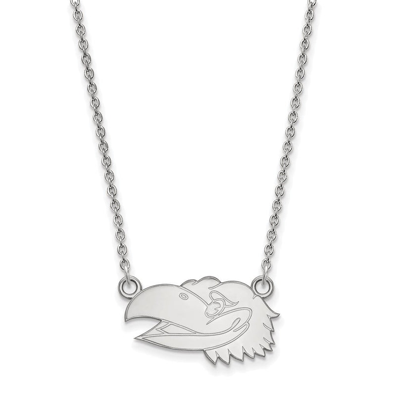 10K Weißgold Logoart University Of Kansas Jayhawk Klein Anhänger 18 Zoll Halskette