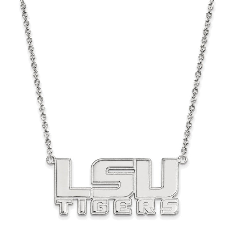 Sterlingsilber Rhodiniert Logoart Louisiana State University L S U Tigers Groß Anhänger 18 Zoll Halskette