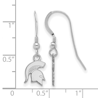 Sterlingsilber Rhodiniert Logoart Michigan State University Spartan Extra Klein Hängend Draht Ohrringe