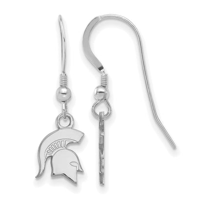 Sterlingsilber Rhodiniert Logoart Michigan State University Spartan Extra Klein Hängend Draht Ohrringe