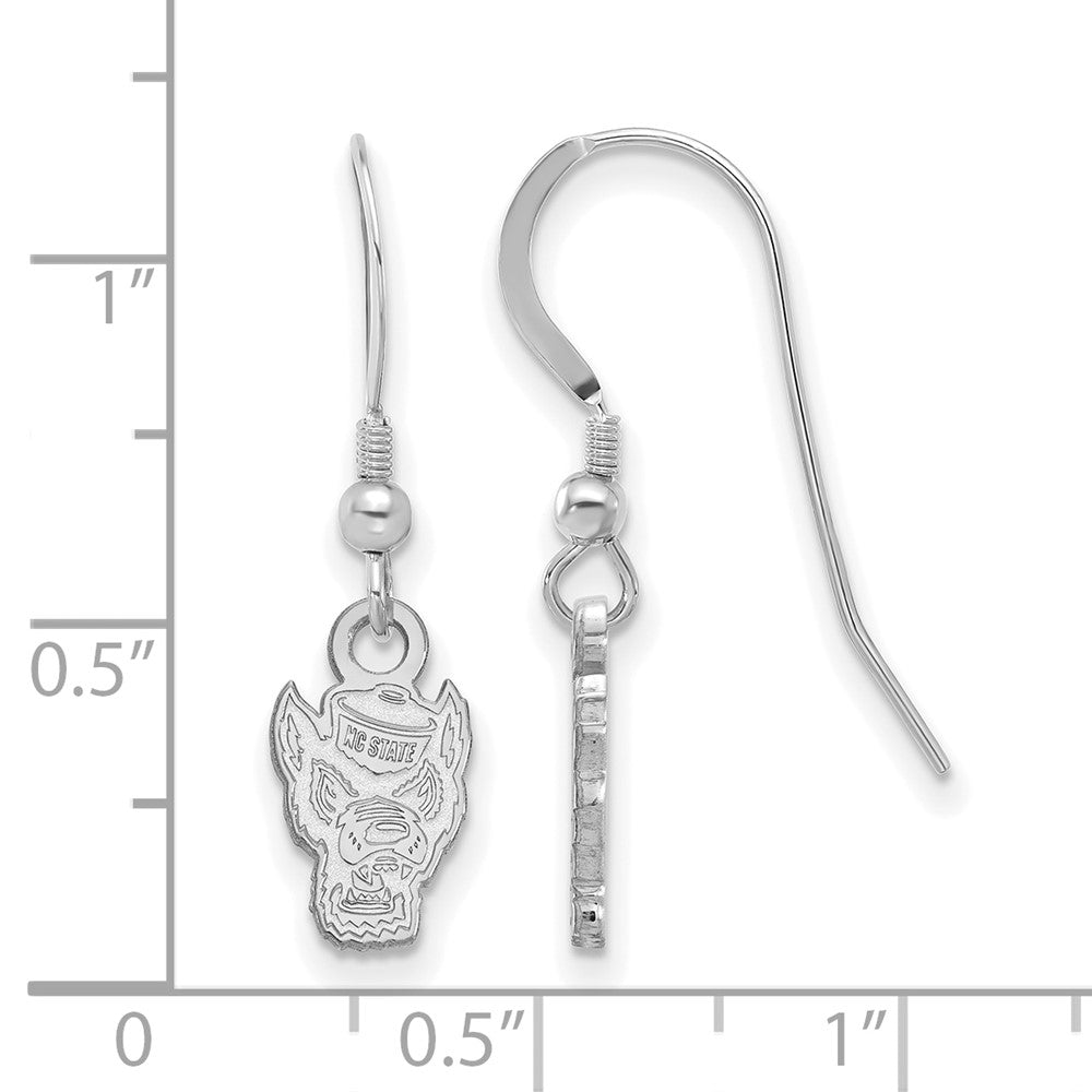 Sterlingsilber Rhodiniert Logoart North Carolina State University Wolf Extra Klein Hängend Draht Ohrringe
