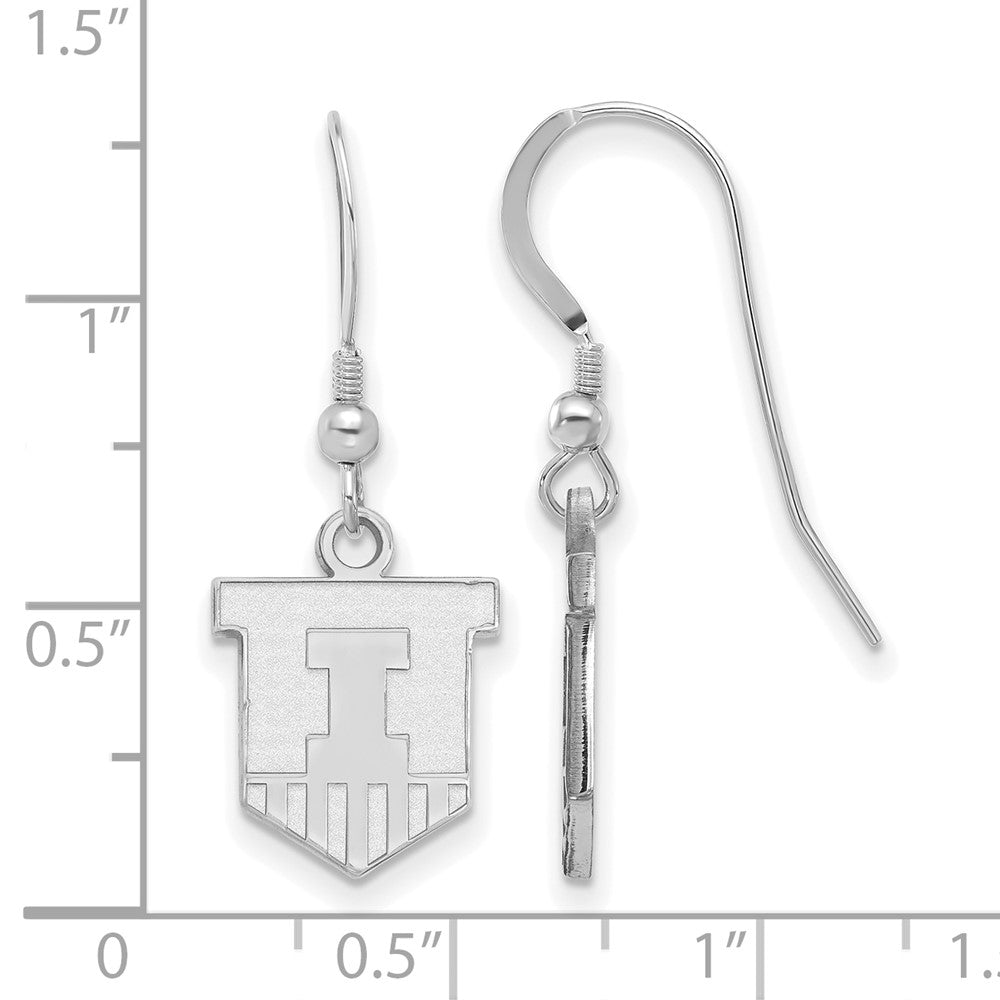 Sterlingsilber Rhodiniert Logoart University Of Illinois Victory Abzeichen Klein Hängend Draht Ohrringe