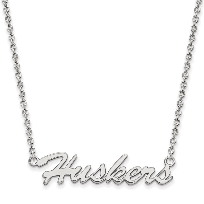Sterlingsilber Rhodiniert Logoart University Of Nebraska Huskers Schreibschrift Mittel Anhänger 18 Zoll Halskette