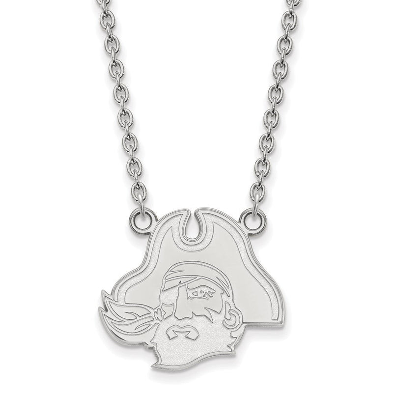 10K Weißgold Logoart Ost Carolina University Pirat Groß Anhänger 18 Zoll Halskette