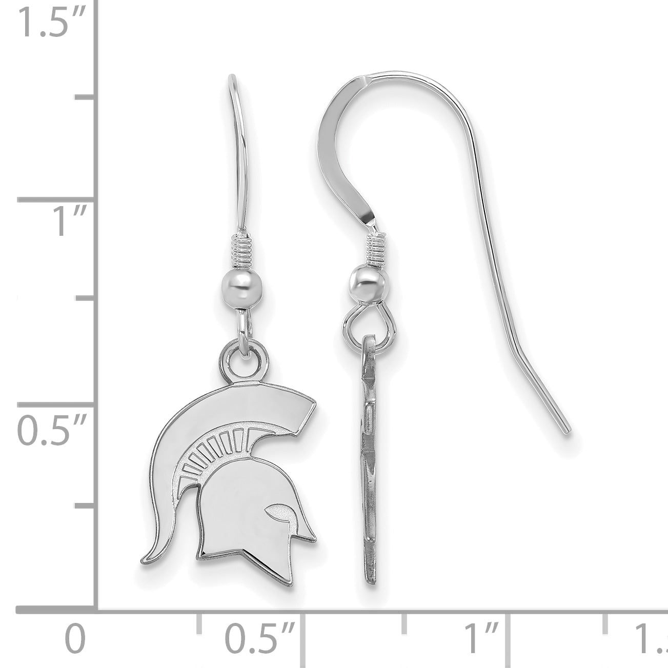 Sterlingsilber Rhodiniert Logoart Michigan State University Spartan Klein Hängend Draht Ohrringe