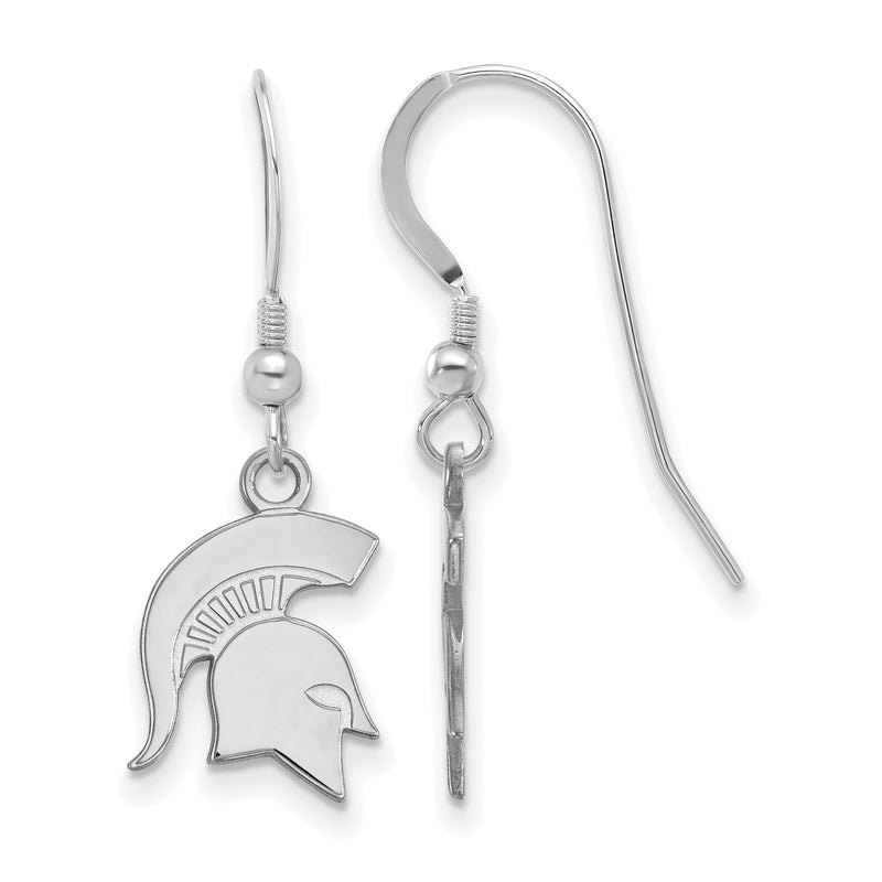 Sterlingsilber Rhodiniert Logoart Michigan State University Spartan Klein Hängend Draht Ohrringe