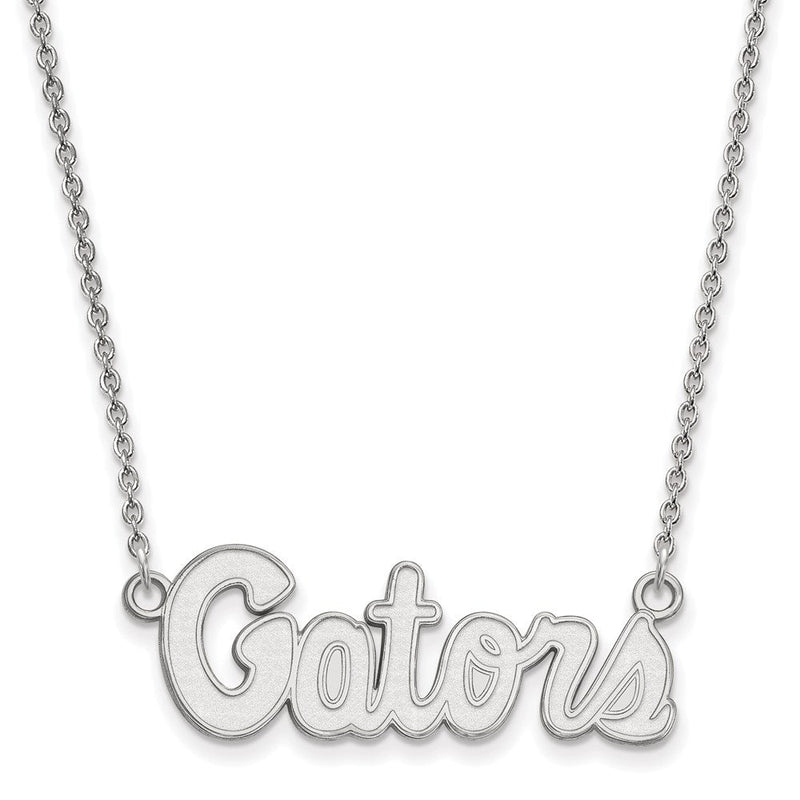 10K Weißgold Logoart University Of Florida Gators Schreibschrift Klein Anhänger 18 Zoll Halskette