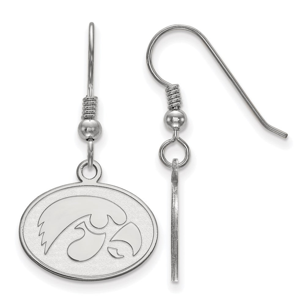 Sterlingsilber Rhodiniert Logoart University Of Iowa Hawk Klein Oval Hängend Draht Ohrringe